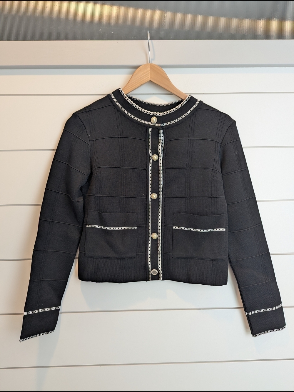 Paola Bernardi Black Cardigan Jacket Pearl Buttons Petite Small Cropped